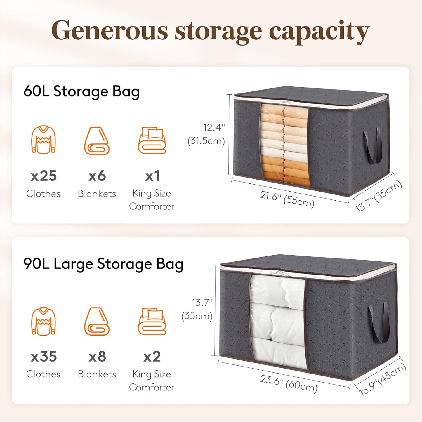 Lifewit 27-Pack 90L Clothes Storage Bins - Foldable Blanket Bags with Zippers & Clear Windows