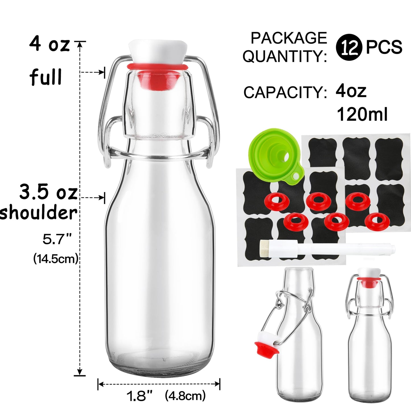 ZEBEIYU Beer Bottle,Swing Top Glass Kombucha Bottles with Stoppers for Brewing,Beverages,Smoothies,Kefir,Soda,Juicing,Kombucha,Oil,Water,Milk,Vinegar(32 oz 4 Pack+4 oz 12 pack)