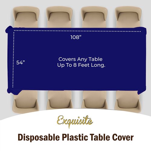 Exquisite 12-Pack Premium Plastic Tablecloth 12-Pack Premium Plastic 54in. x 108in. Rectangle Table Cover - Navy Blue