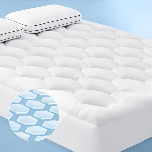 Bedsure Mattress Pad Cal King Size, Cooling Pillow Top Cal King Mattress Topper, Thick Quilted Bed Cover Padded, with a Deep Pocket Fitted to 8-21 Inches for Home, Bedroom, Hotel