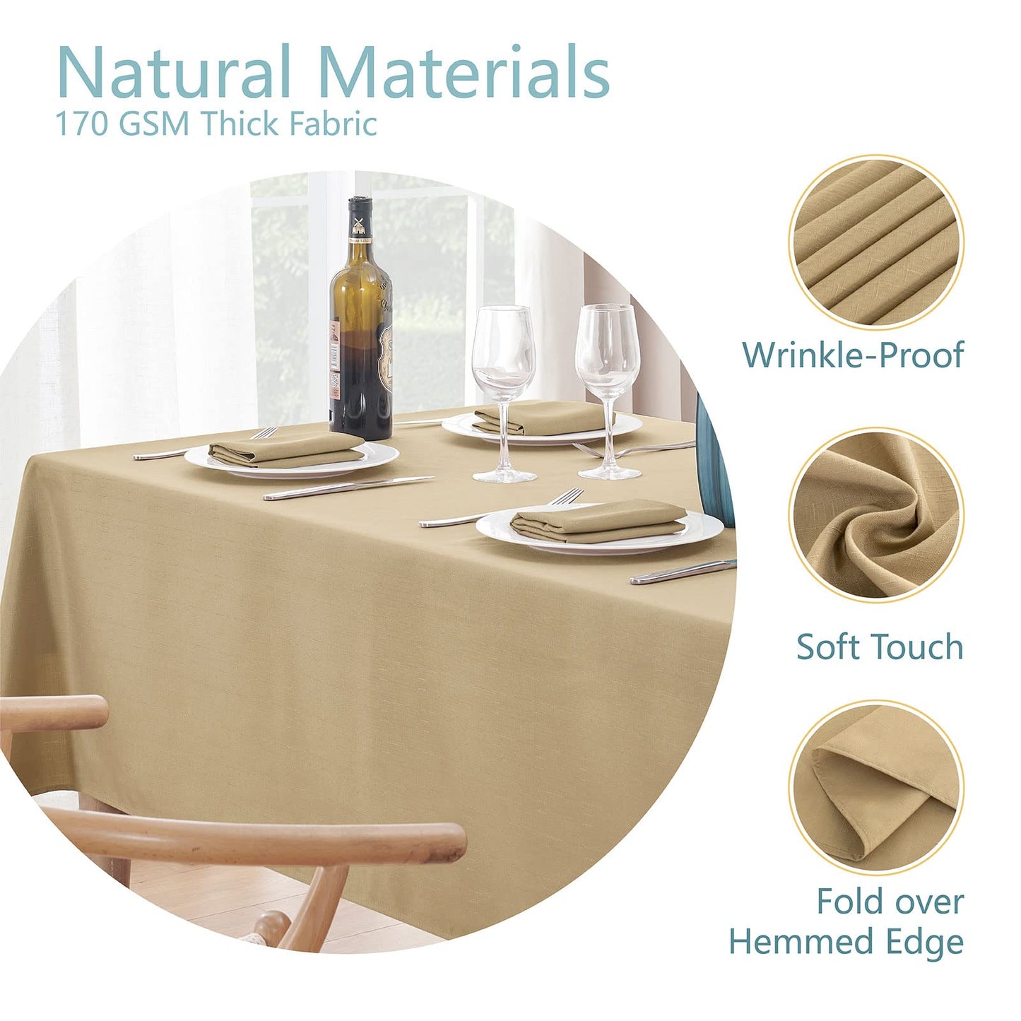 Veblandy Faux Linen Rectangle Tablecloth Waterproof 60x120 inch Table Cloth Stain and Wrinkle Resistant Washable, Decorative Fabric Table Cover for Dining, Kitchen, Wedding and Parties, Coffee
