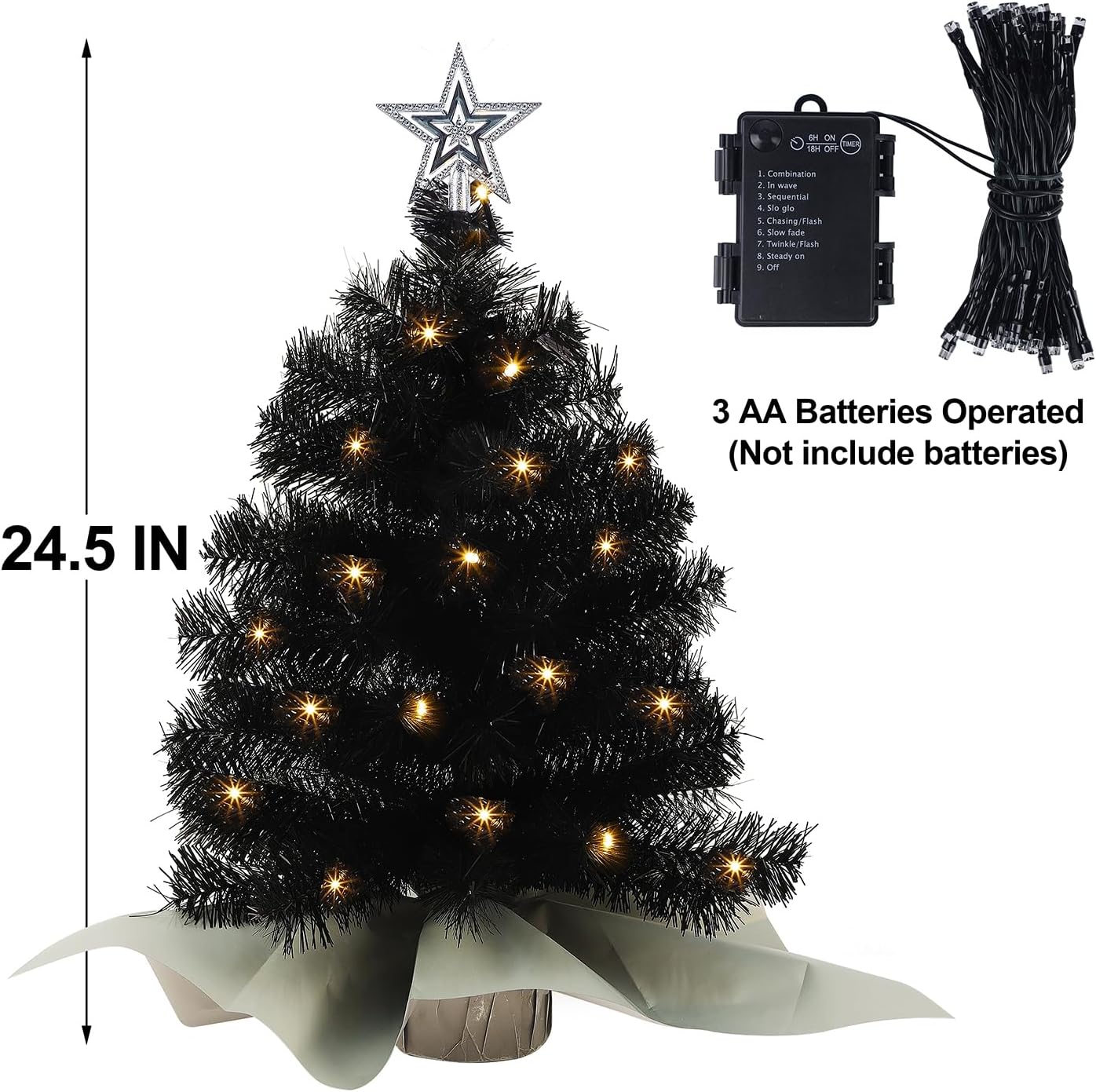Juegoal Mini Christmas Tree - 24 Inch Lighted Tabletop Pine Tree with 50 LED Lights | Battery Operated & Timer