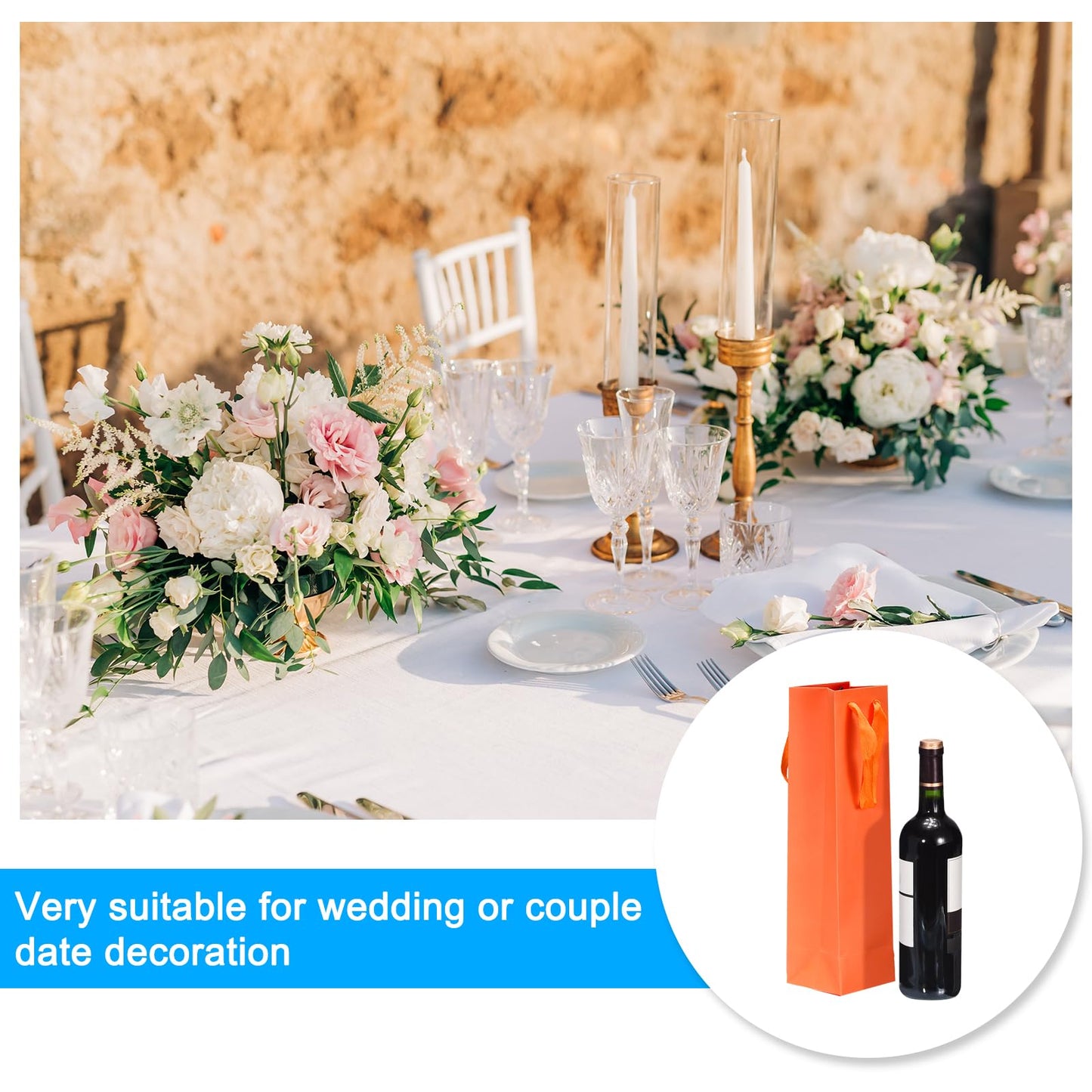 UXCell Orange 4x4x14 Paper Wine Tote Bags - 24pcs with Handles for Wedding, Birthday, Christmas Parties