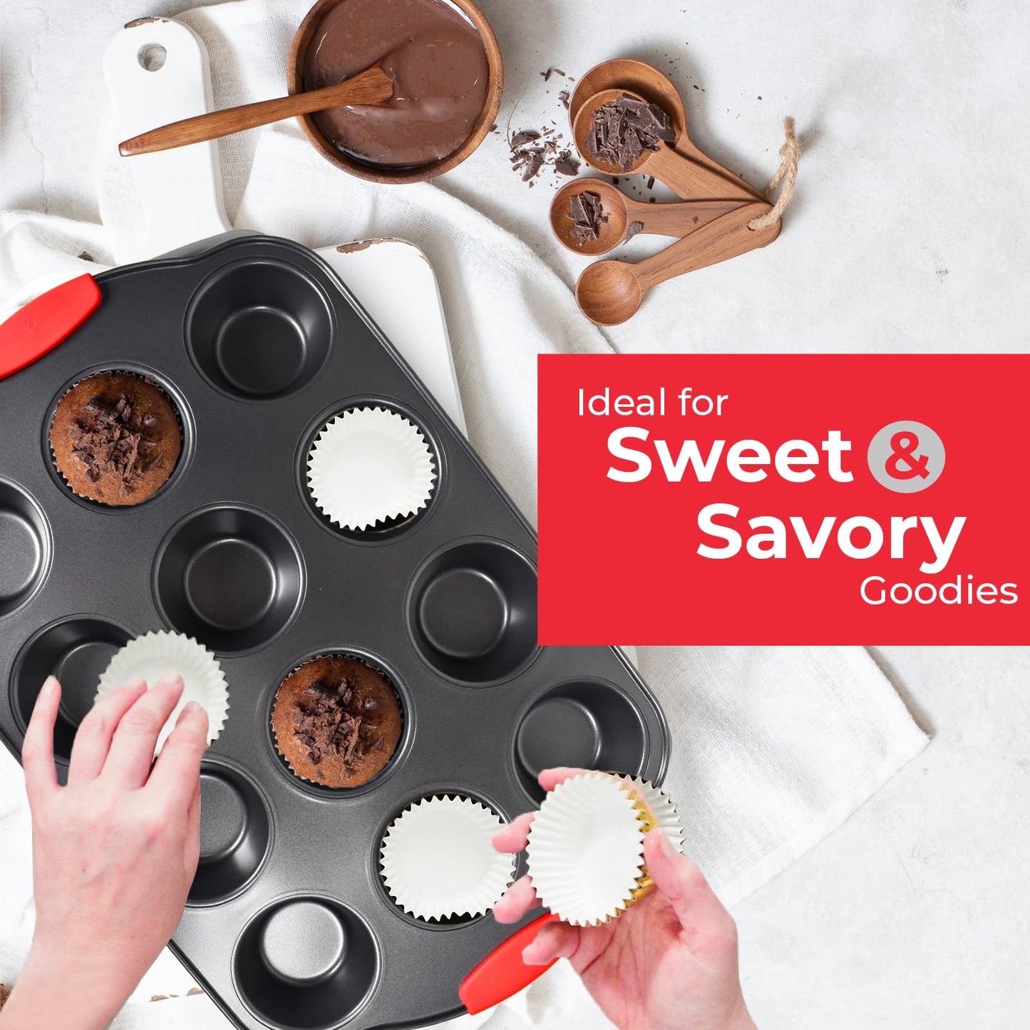 PERLLI Non-Stick 6-Piece Baking Pan Set, BPA-Free Carbon Steel Bakeware Set with Silicone Handles, Stackable Kitchen Oven Set, Cookie Sheet, Baking Tray, Baking Sheet Set, Oven Safe (446°F)