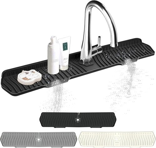 EBIGIC Silicone Sink Mat Splash Guard - 30" x 6" for Kitchen, Bathroom, Farmhouse, RV | Black