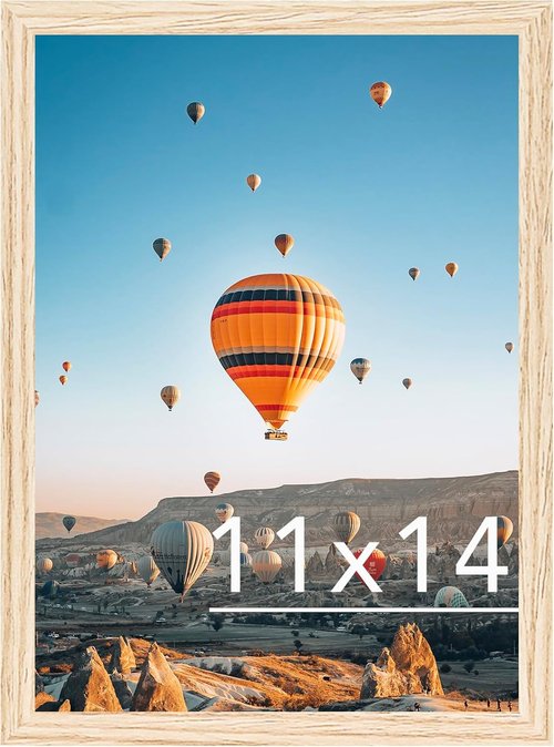 JCJMY 11x14 Picture Frame - Versatile Wall Mounting for Horizontal or Vertical Display | Shatter-Resistant Plexiglass, Natural Finish