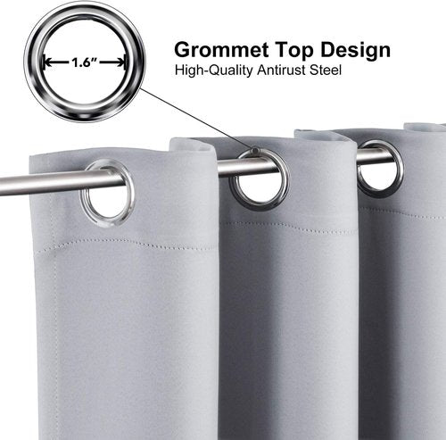 ChrisDowa Grommet Blackout Curtains - Thermal Insulated Room Darkening Set, Light Grey, 42W x 63L