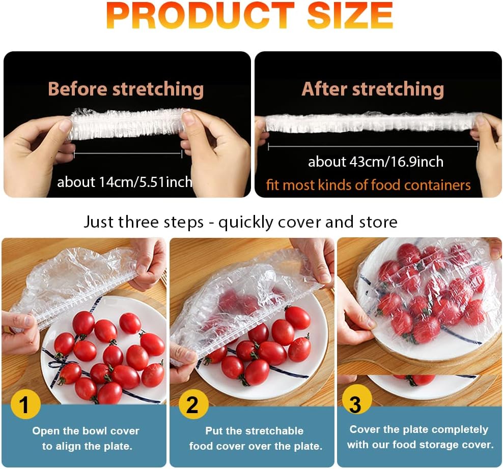Skiennix Reusable Plastic Elastic Bowl Covers - 200PCS Food Storage Solution for Leftovers | Ideal for Picnics