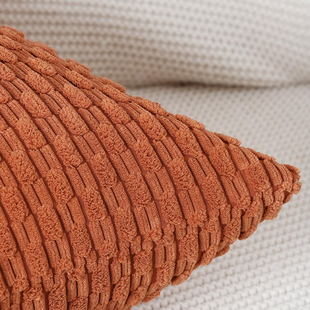 MADIZZ Pack of 2 Corduroy Decorative Throw Pillow Covers 14x14 Inch Rust Soft Boho Striped Couch Throw Pillows for Bed Pillowcases for Sofa Livingroom Home Decor