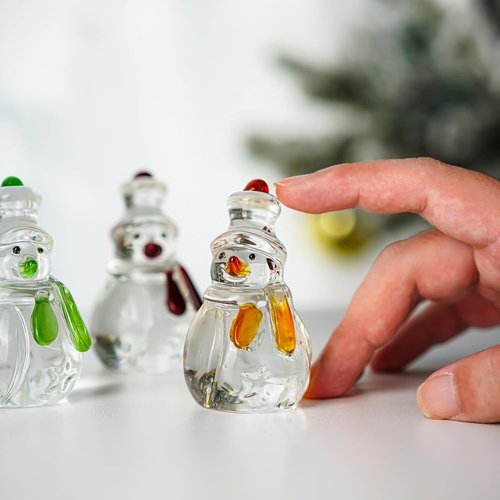 Glass Snowman Figurine Set by [Brand Name] - Handmade Christmas Decorations | 1.6'' x 4.2'' for Winter Home Decor