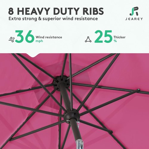 JEAREY 9FT Outdoor Patio Umbrella - Push Button Tilt & Crank | UV Protection, Waterproof - Rose Pink