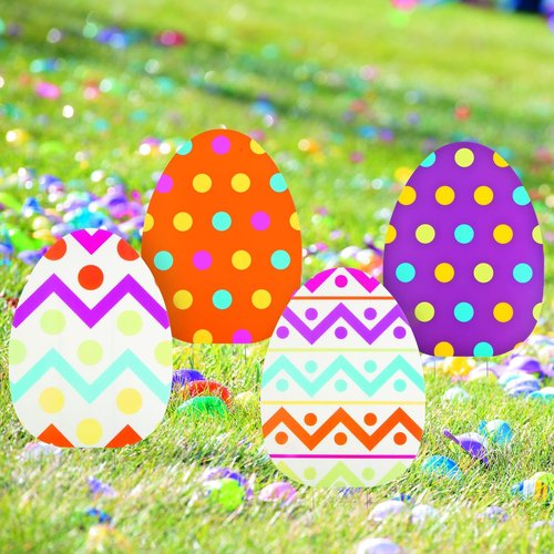Fun Express Jumbo Easter Eggs Yard Signs - 18x24.5 Weather-Resistant Outdoor Decorations | 4-Pack for Lawn & Garden Parties