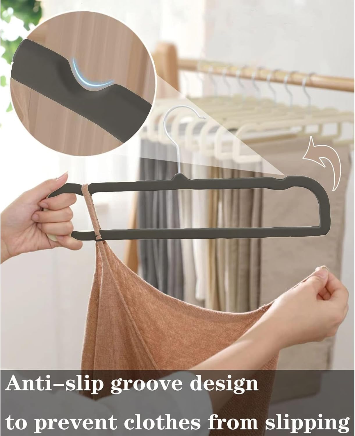 Velvet Pants Hangers by Perchas Terciopelo - Non-Slip 20 Pack for Space-Saving Closet Organization - Durable with 360° Rotatable Hook (Black)