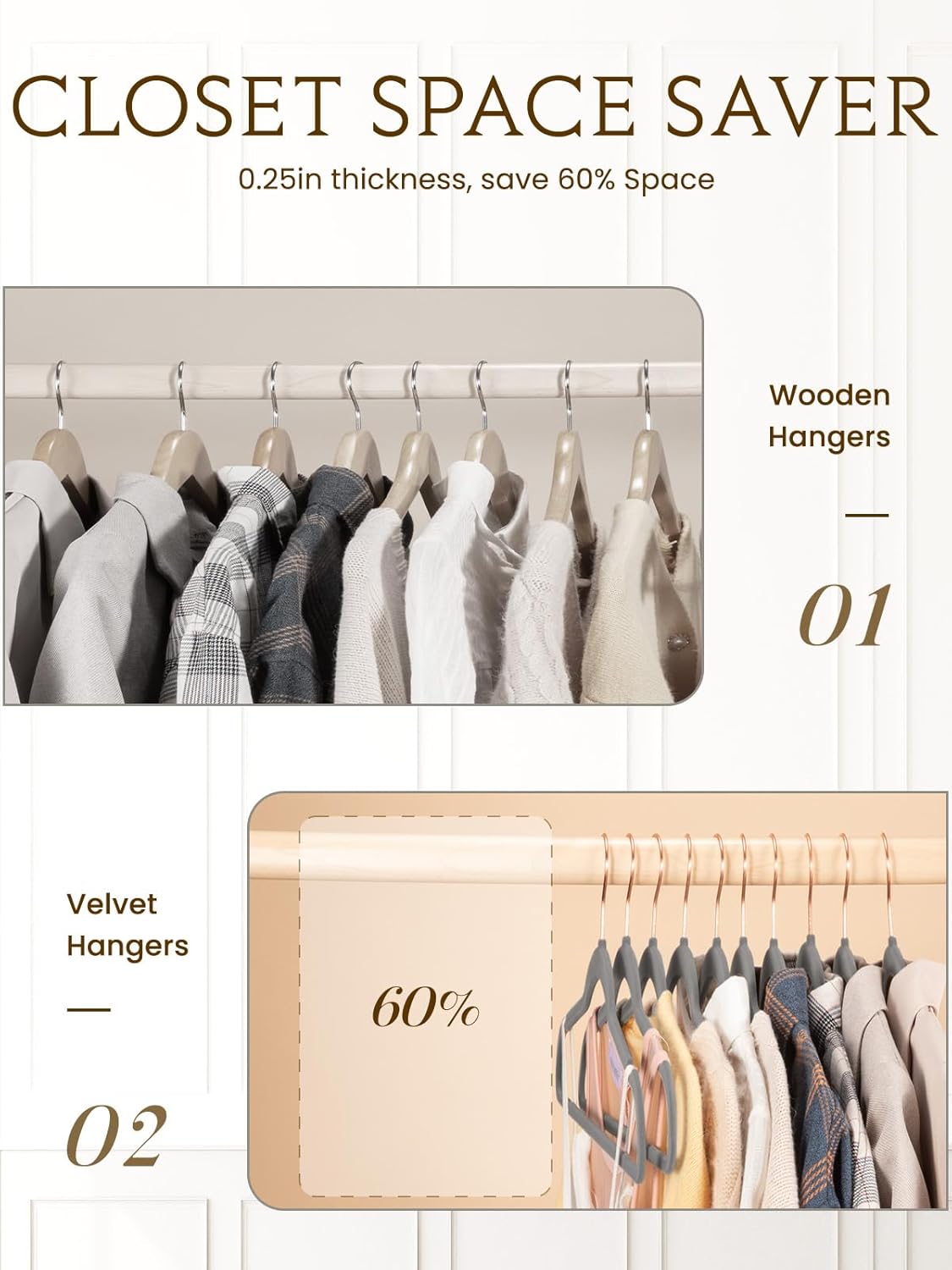 Smartor Velvet Hangers - 50 Pack Non-Slip Heavy Duty Clothes Hangers with 360° Rotating Rose Gold Hook | Slim Space-Saving Closet Organizer