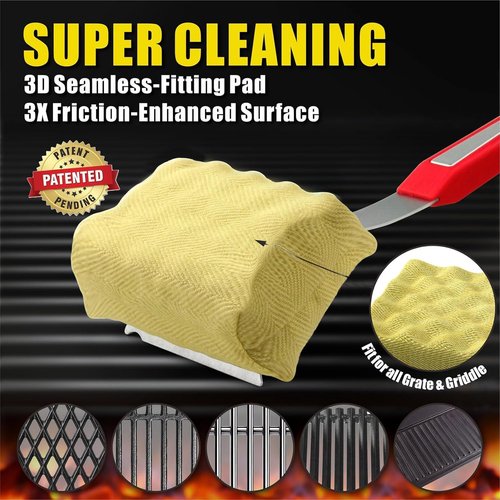 GRILLART Grill Brush - Bristle-Free BBQ Cleaning Pad for Safe Cast Iron & Stainless Steel Grates - Red