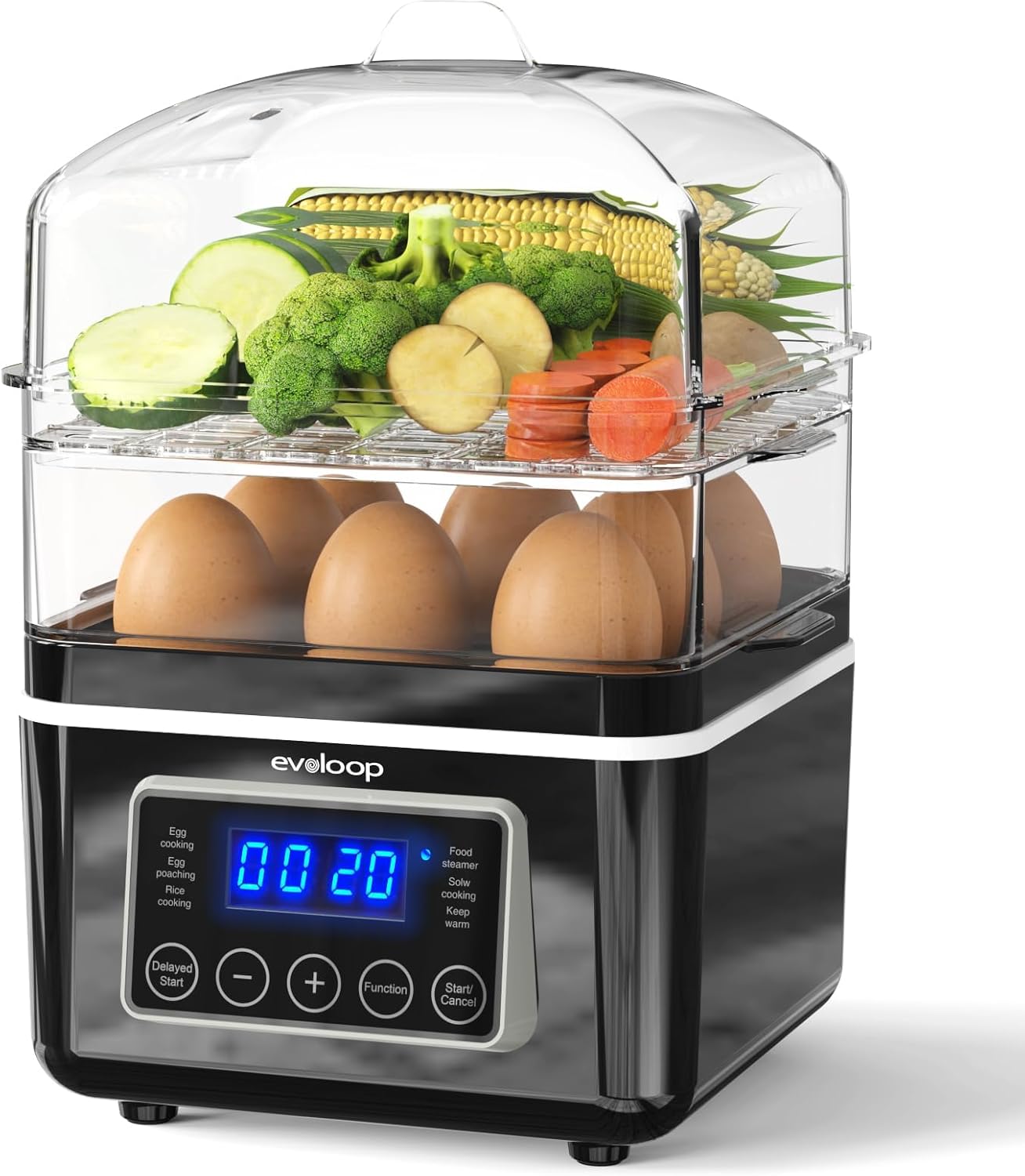 Skiennix 4 QT Electric Food Steamer - 2 Tiers BPA-Free Stackable Baskets | Rapid Egg Cooker with Auto Shut-Off