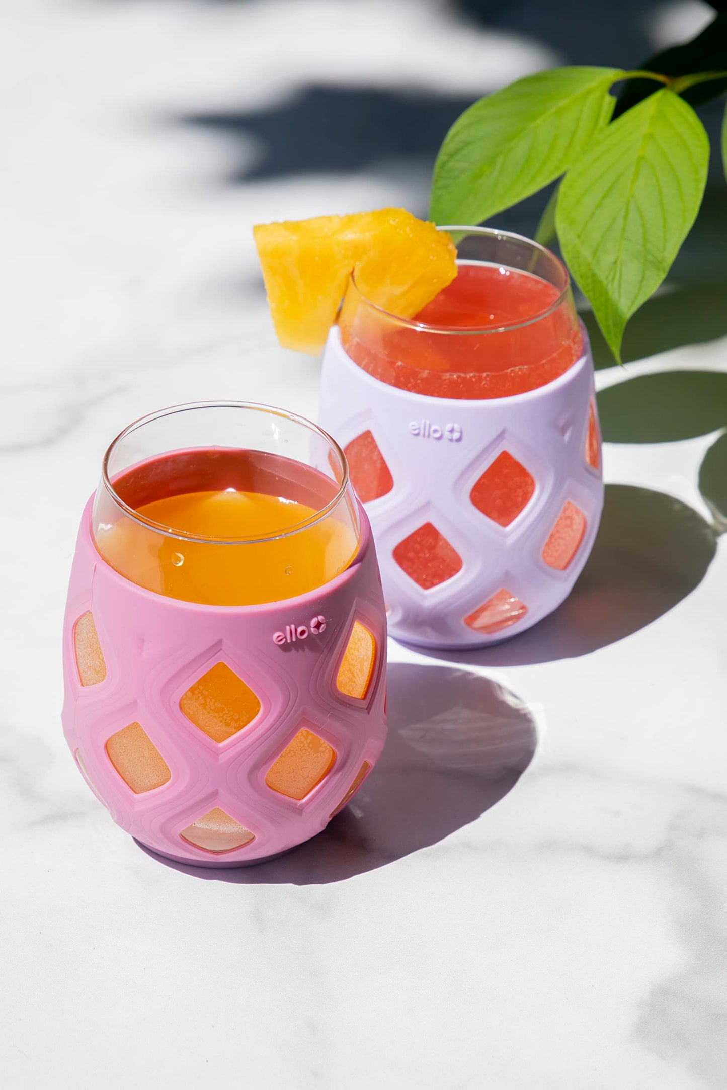 Ello Cru 17oz Stemless Wine Glass Set with Protective Silicone Sleeves, 4 Pack Cocktail Glass Perfect for Summer Patios and Parties Holiday Gifting Her Him Mother's Day, Dishwasher Safe, Cashmere Pink