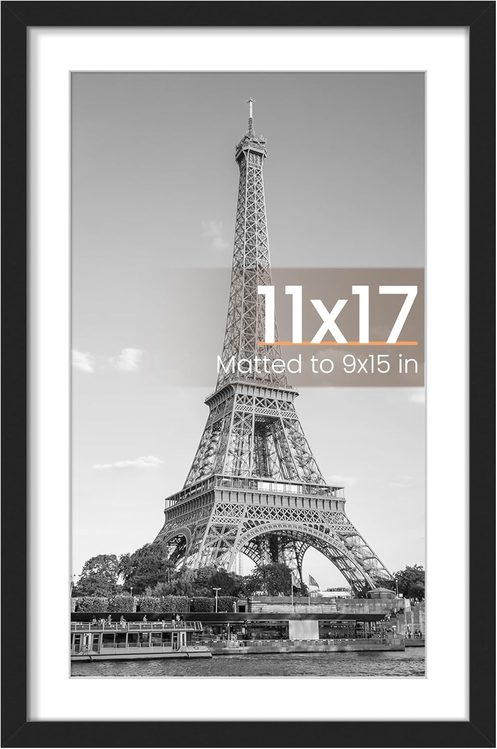 Upsimples 11x17 Picture Frame - Versatile Display for 9x15 with Mat or 11x17 Without - Black, 1 Pack