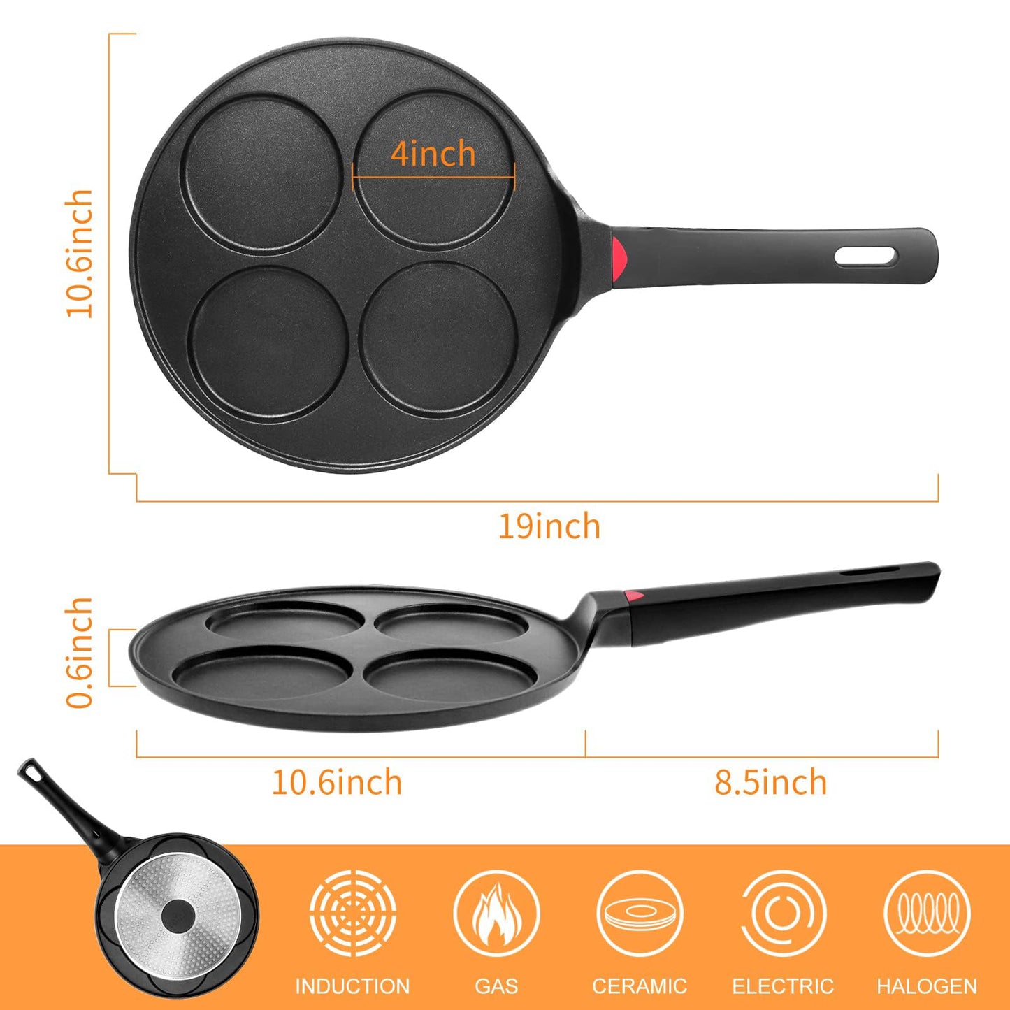 CAINFY Non Stick 11 Inch Granite Coated Crepe Pan - Lightweight 4.27 Quart Dosa Pan with Comfort Stay Cool Grip Handle - Induction Compatible PFOA Free Tortilla Cookware (Black)