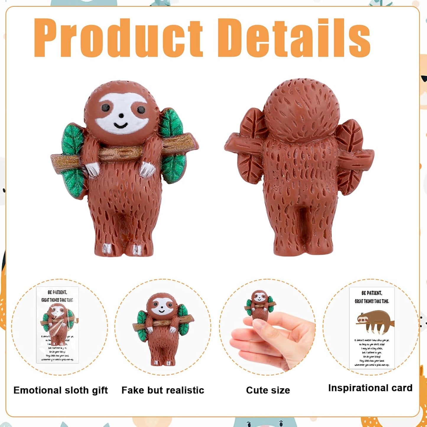 Skiennix Sloth Gifts - 30 Mini Resin Animals with Positive Cards for Emotional Support | Cute Table Decor