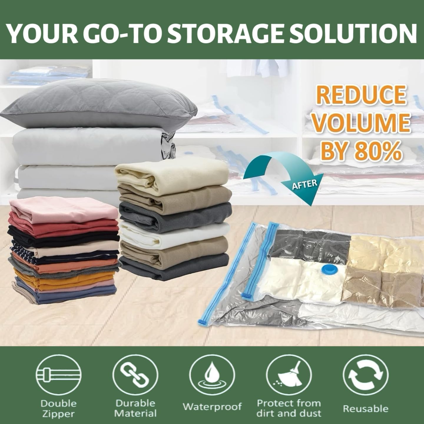 Skiennix Vacuum Bags for Travel - 25 Pack Compression Packing Bags with Rechargeable Air Pump | Space Saver for Luggage & Clothing