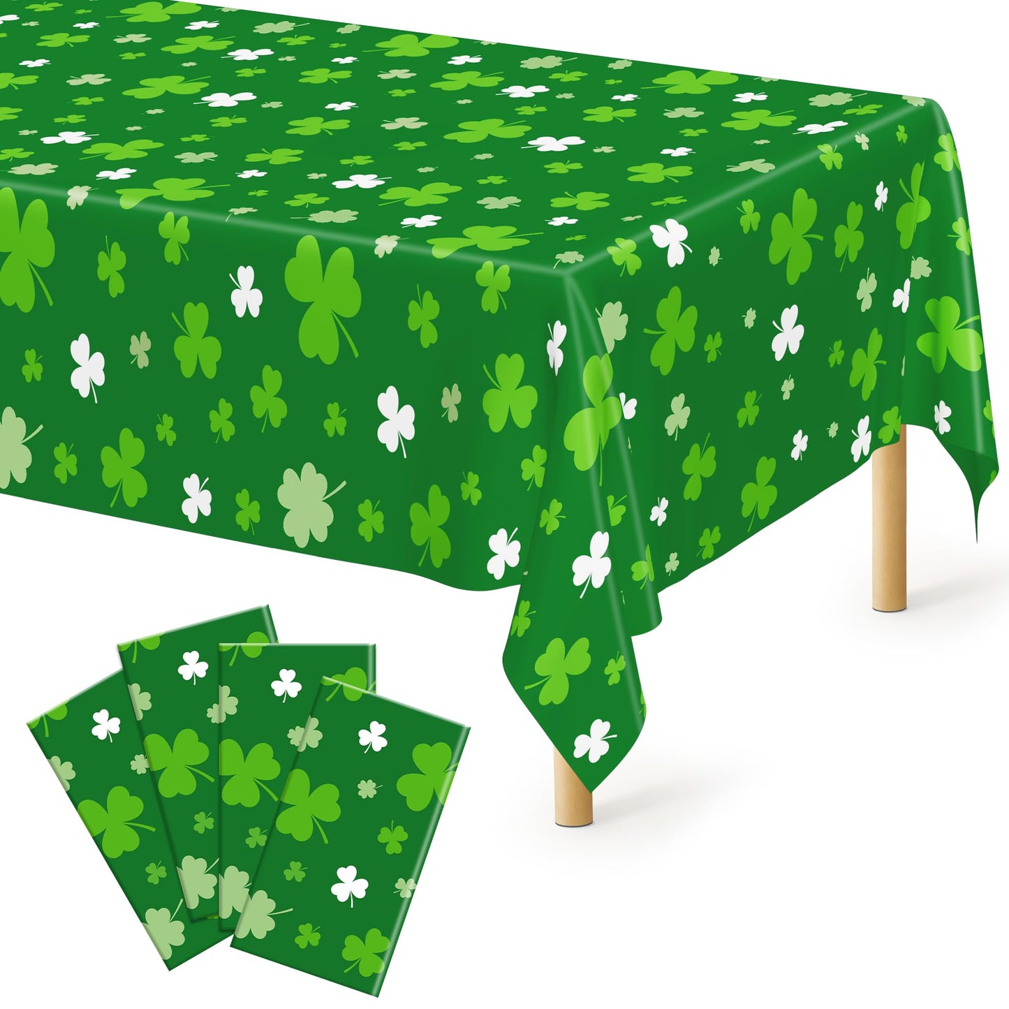 4 PCS St Patricks Day Decorations, Plastic 108" X 54" Irish St Patricks Day Tablecloth, Disposable Lucky Shamrock Decorations, Rectangle Shamrock Green Table Cloths, Lucky Decor for Memorable Table