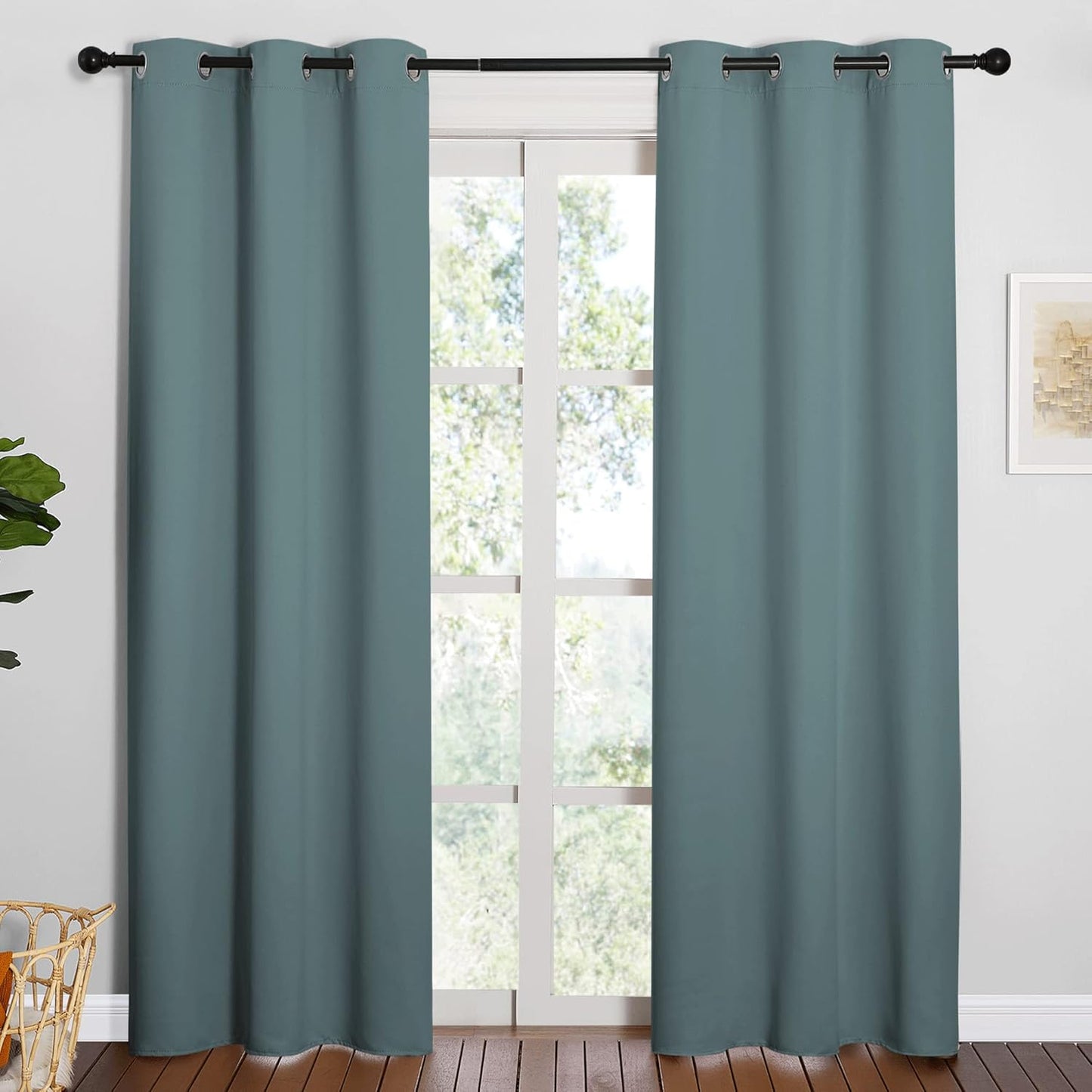 NICETOWN Modern Blackout Curtains - Noise Reducing & Thermal Insulated Drapes | Greyish Blue, 2 Panels (W42 x L84-Inch)