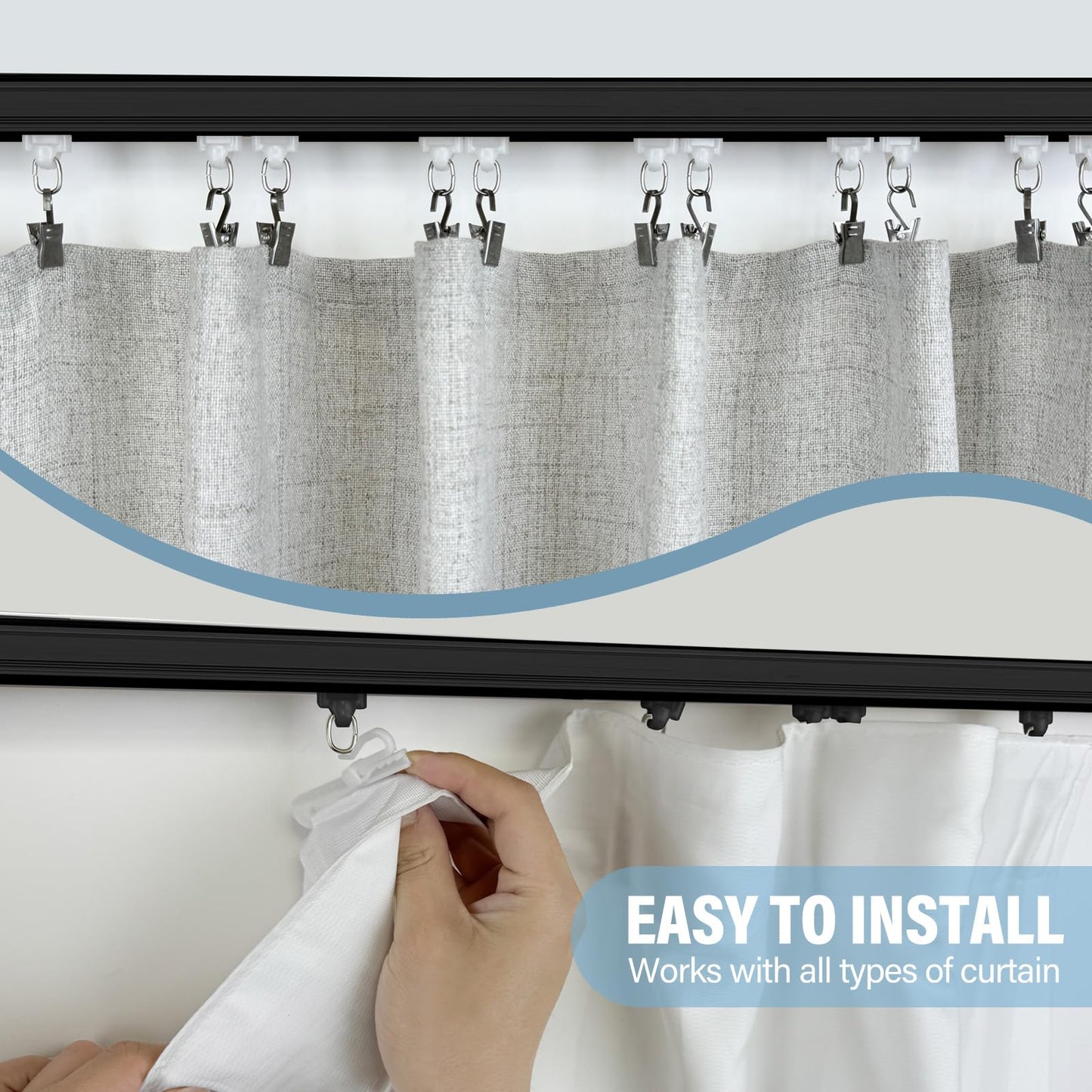 Hoeflife Curtain Track,Ceiling Curtain Track,Wall Mount Curtains Tracks,Heavy Duty Sliding Room Divider Ceiling Mount Curtains Tracks Rails Rod System with Clips 3-6ft Black