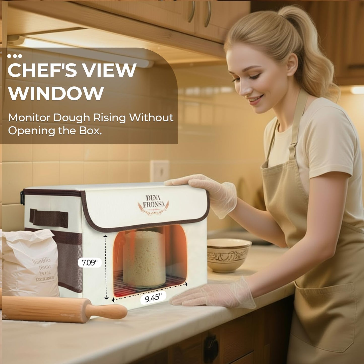 DEVA Fronsa Foldable Bread Proofing Box‌ - 36L Large Dough Proofer with 3-Sided Heating, 24H Timer+Temp Control(50-113℉) with Front Window & Metal Rack for Sourdough, Yogurt & Bread Baking