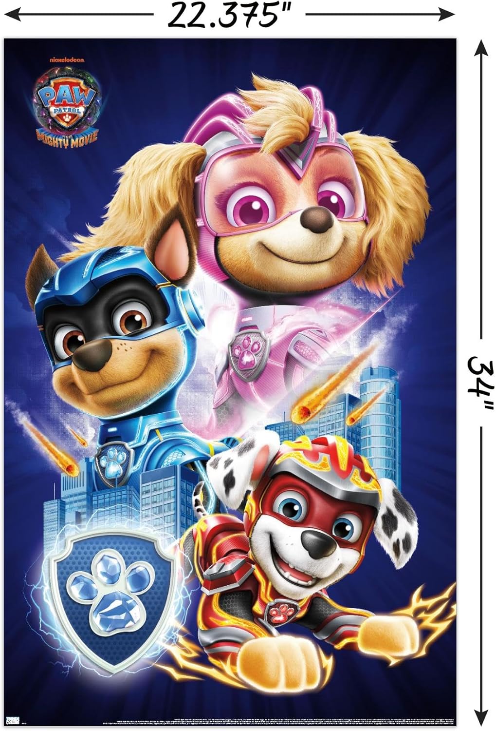Nickelodeon Paw Patrol Wall Poster - The Mighty Movie Design, Unframed, 34L x 22.4W