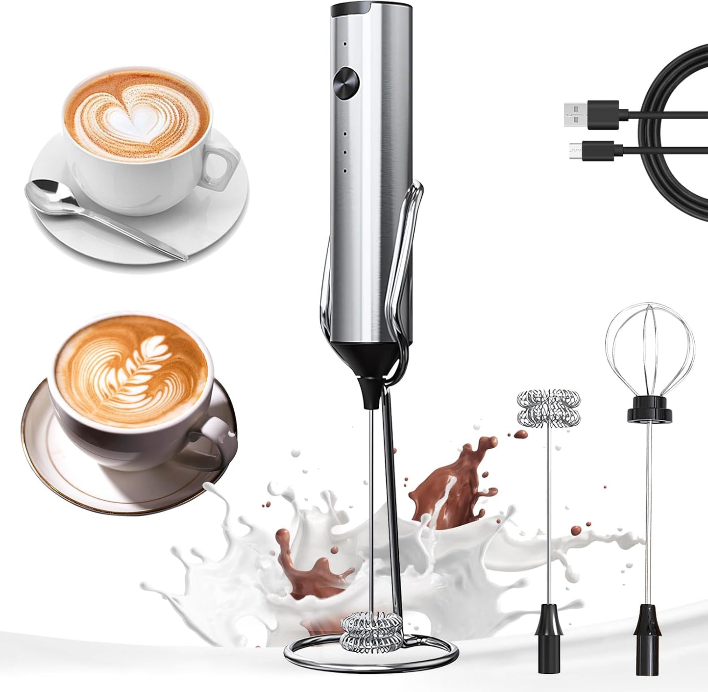 YARRAMATE Glass Olive Oil Sprayer - 16oz | Black Espresso Cup & Rechargeable Milk Frother