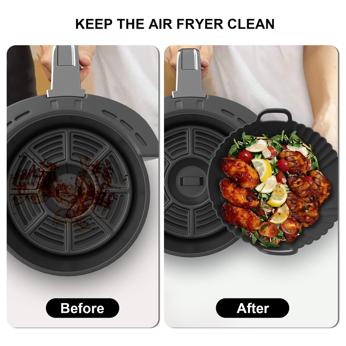 PINTAUR Round Silicone Air Fryer Liners 3Pack, Ninja AF101 & AF161 Silicone Liners for 4-5.3QT, Reusable Air Fryer Accessories Food Grade Liners, Compatible with Ninja, COSORI, Tefal, Bear, Chefman