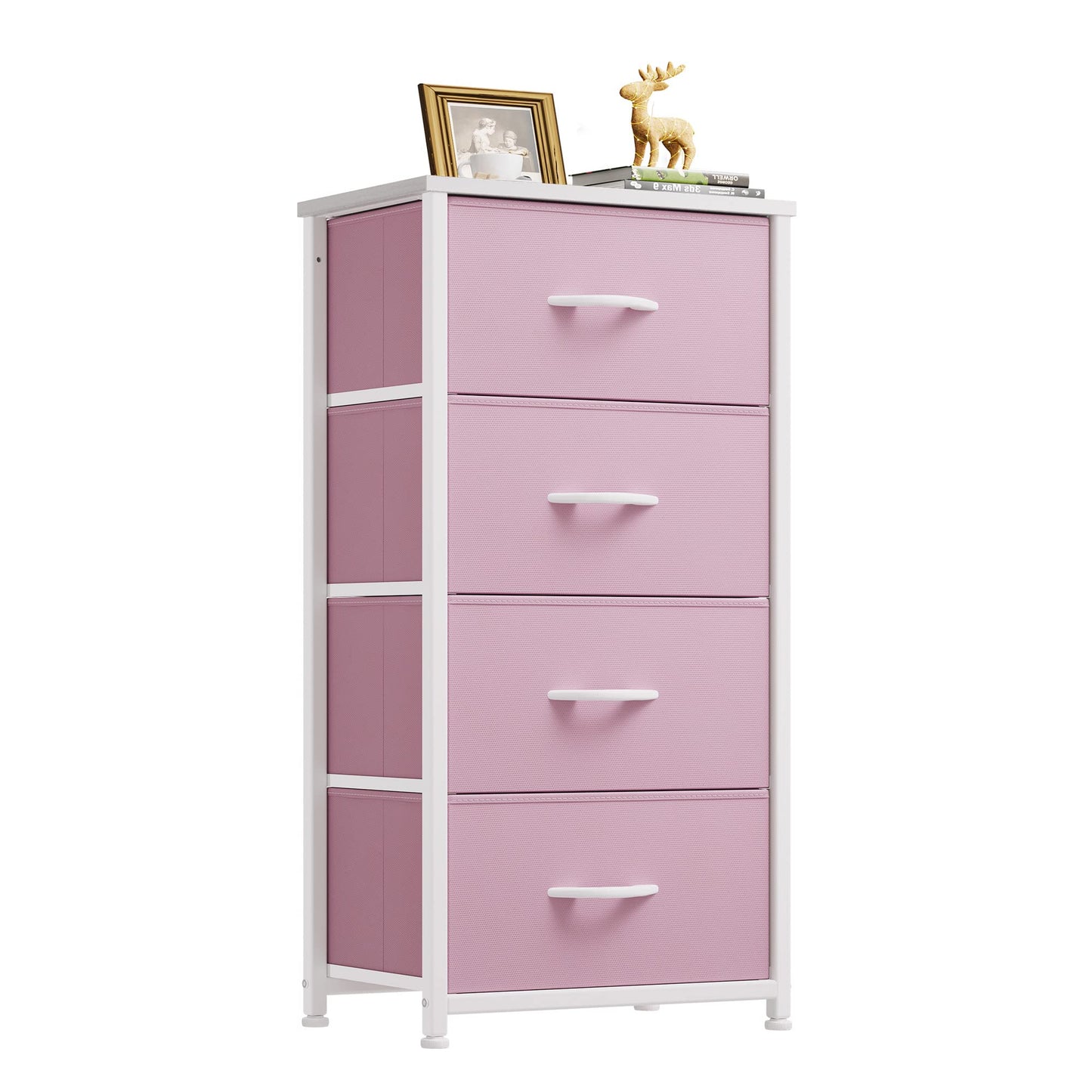 YITAHOME Dresser with 4 Drawers - Storage Tower Unit, Fabric Dresser for Living Room, Closets - Sturdy Steel Frame, Wooden Top & Easy Pull Fabric Bins, Pink