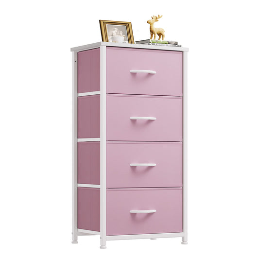YITAHOME Dresser with 4 Drawers - Storage Tower Unit, Fabric Dresser for Living Room, Closets - Sturdy Steel Frame, Wooden Top & Easy Pull Fabric Bins, Pink