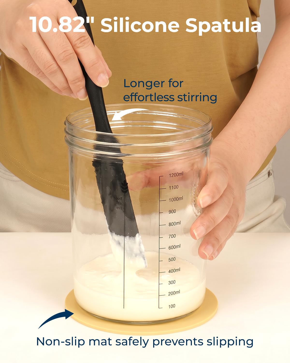 Lorzon Sourdough Starter Jar Kit - 47 oz Large Wide Mouth Bread Starter Jar with Feeding Tracking Band, Silicone Spatula, Sourdough Bread Baking Supplies