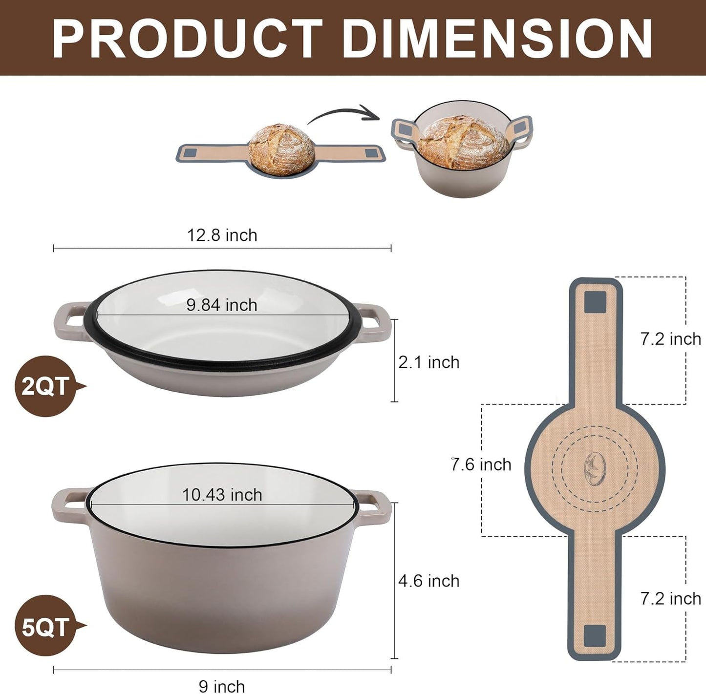 E-far 5 Quart Enameled Cast Iron Dutch Oven, 2 in 1 Dutch Oven Pot with Skillet Lid and Silicone Bread Sling, Ideal for Bread Baking, Cooking, Stewing, Frying, Induction & Oven Safe - Red