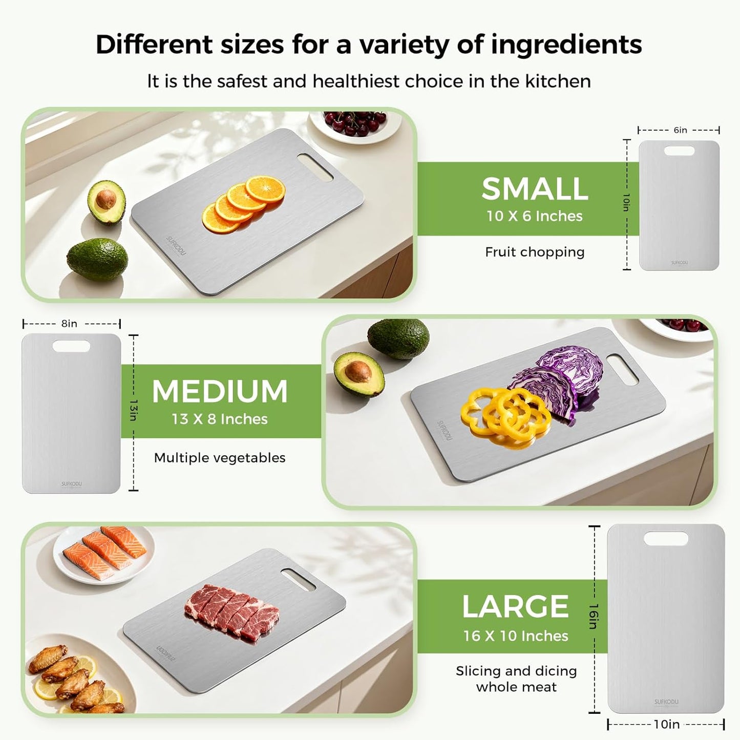 Titanium Cutting Board - 100% Pure Titanium, Double-Sided Design, Non-Toxic & Dishwasher Safe | 13”L × 8”W