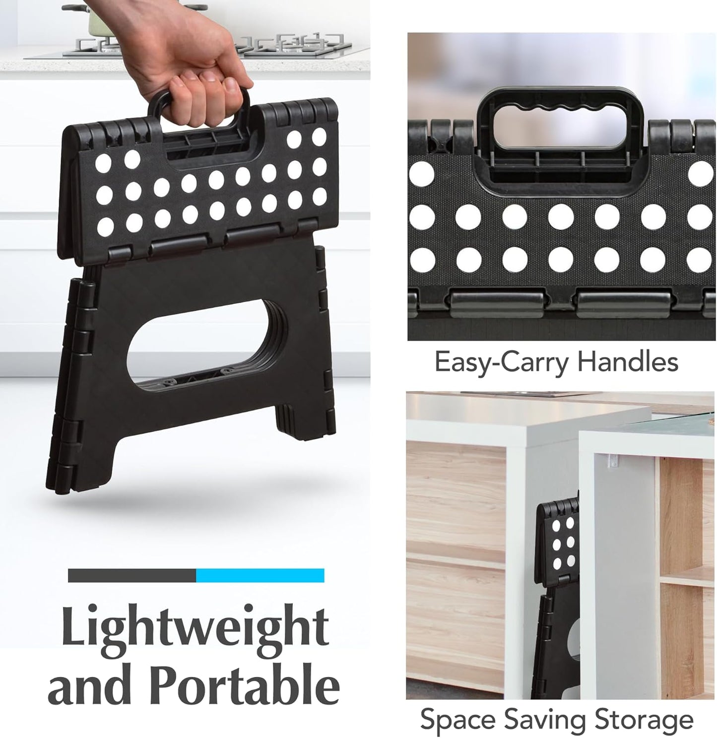 Skiennix Handy Laundry Folding Step Stool - Sturdy & Collapsible for Adults and Kids | Easy One-Flip Design - Black, 9 Inch