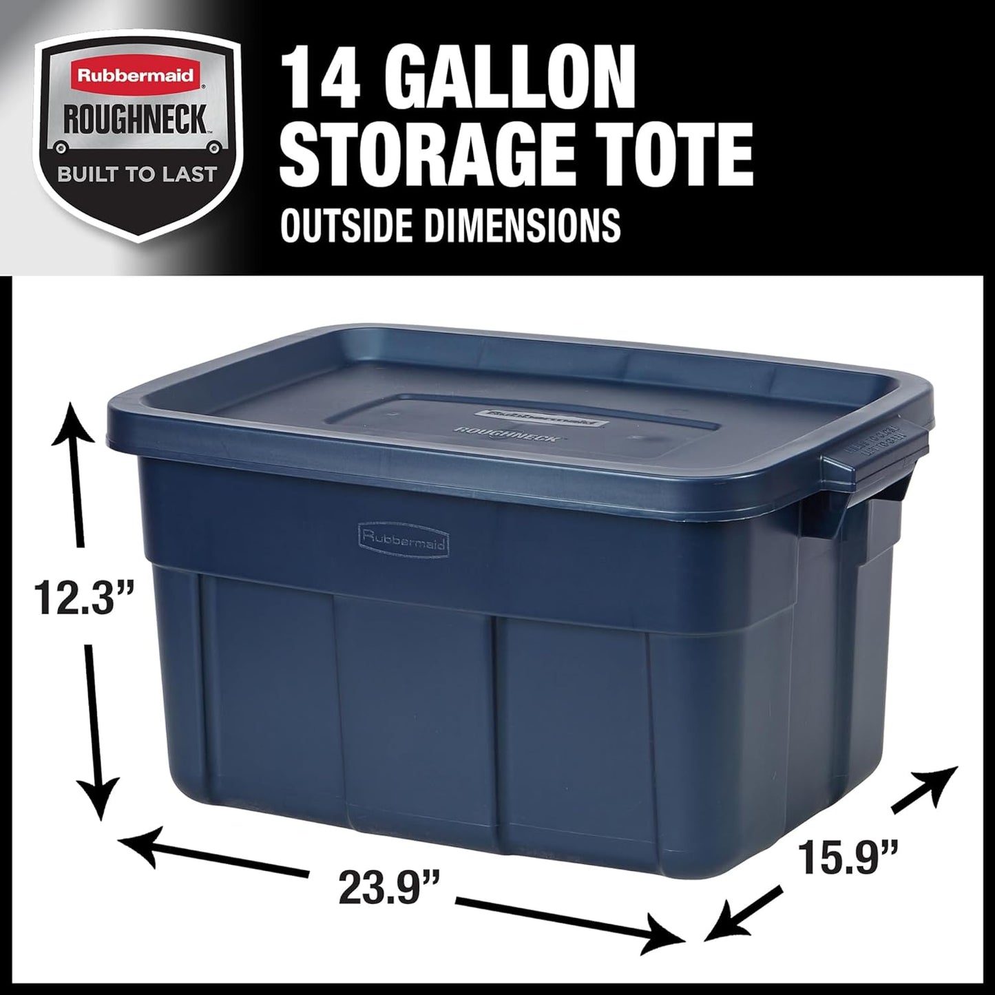 Rubbermaid Roughneck 14 Gal Tote - Rugged Stackable Storage Bins with Lids | Dark Indigo Metallic, 6 Pack