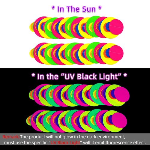 120feet UV Round Dot Paper Neon Garland Neon Streamers Decorations UV Reactive Black Light Party Favors Glow in The Dark Party Supplies for Wedding Birthday Garlands