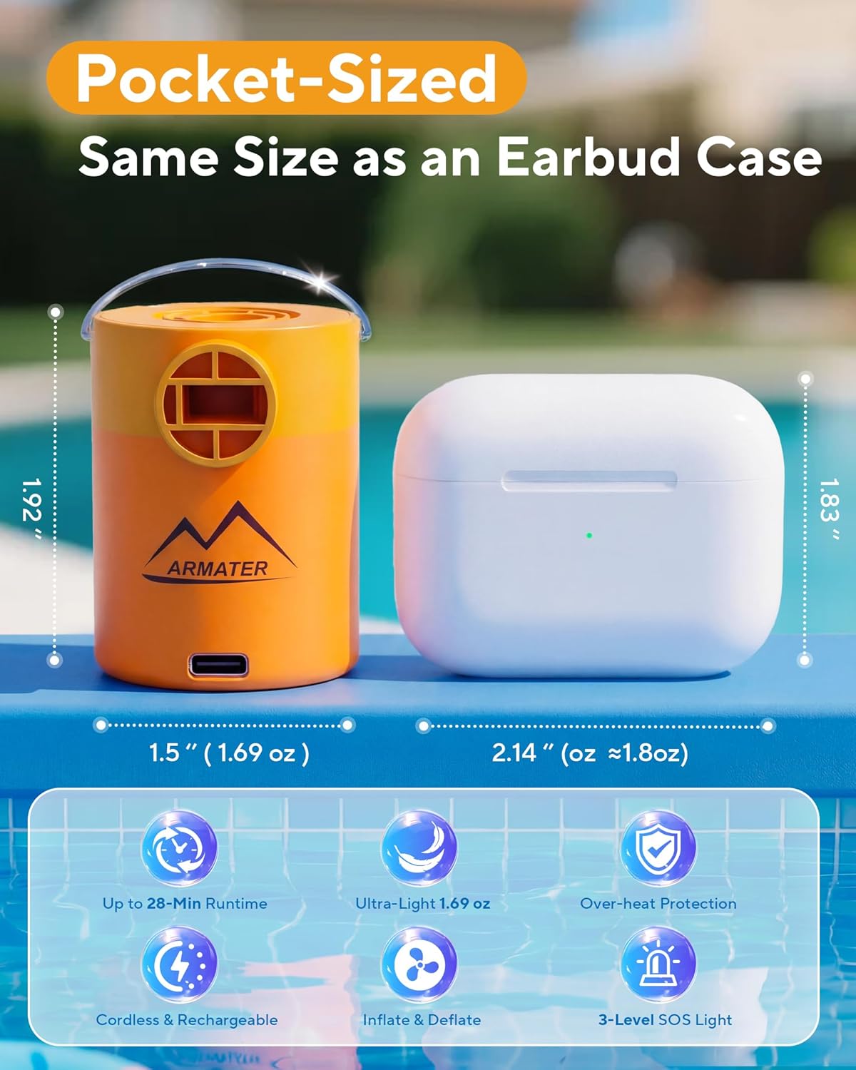 MKARMATER Ultra-Mini Portable Air Pump - Quick Wireless Inflator for Pool Floats & Air Mattresses, 1.69oz