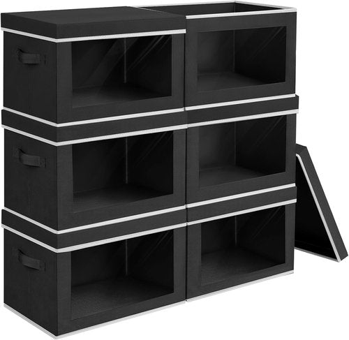 Homsorout Large Storage Bins - Collapsible Fabric Cubes with Lids for Clothes | 15.7 Inch, Black, 6 Pack