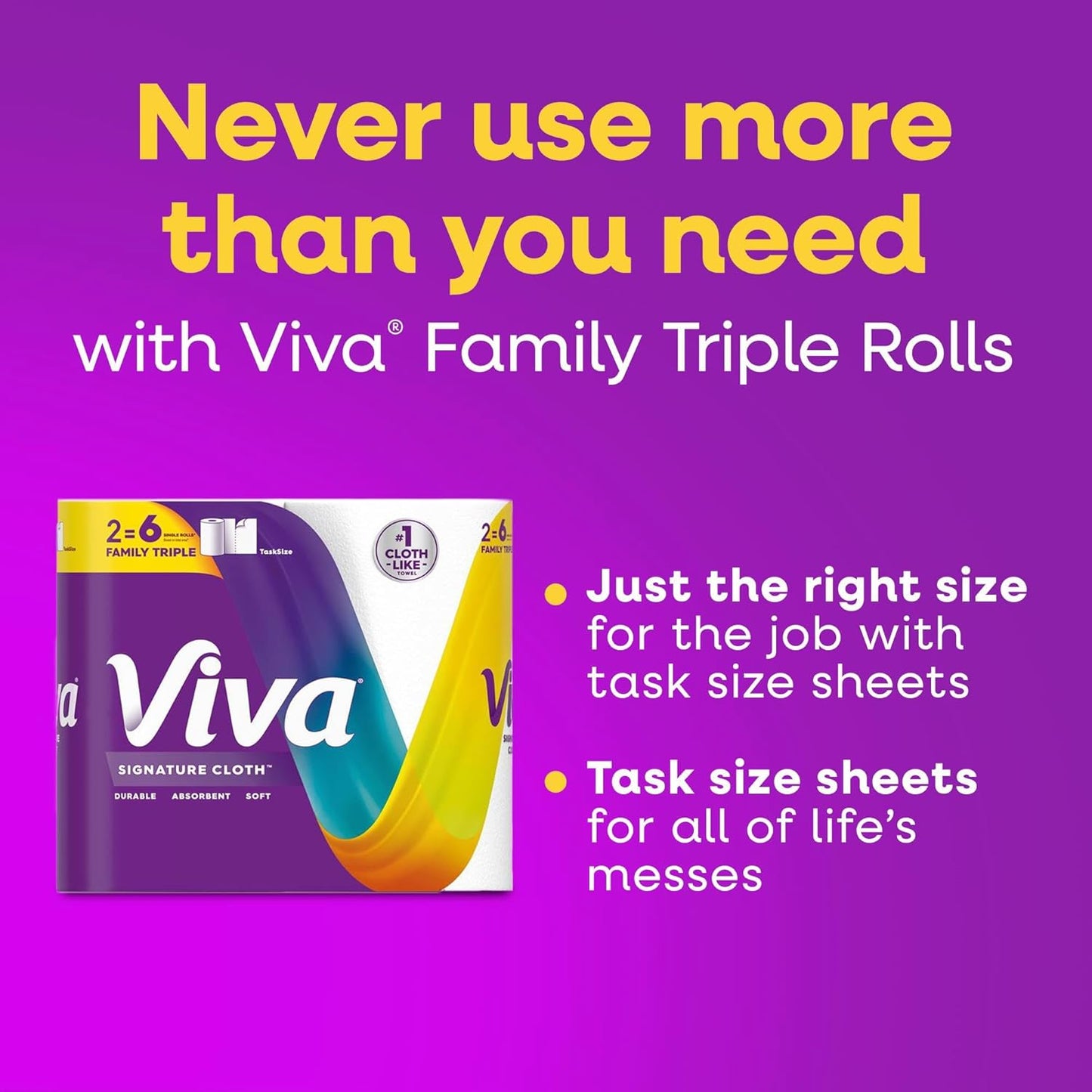 Viva Signature Cloth Paper Towels - Choose-A-Sheet Size, 3 Double Rolls, 86 Sheets Each