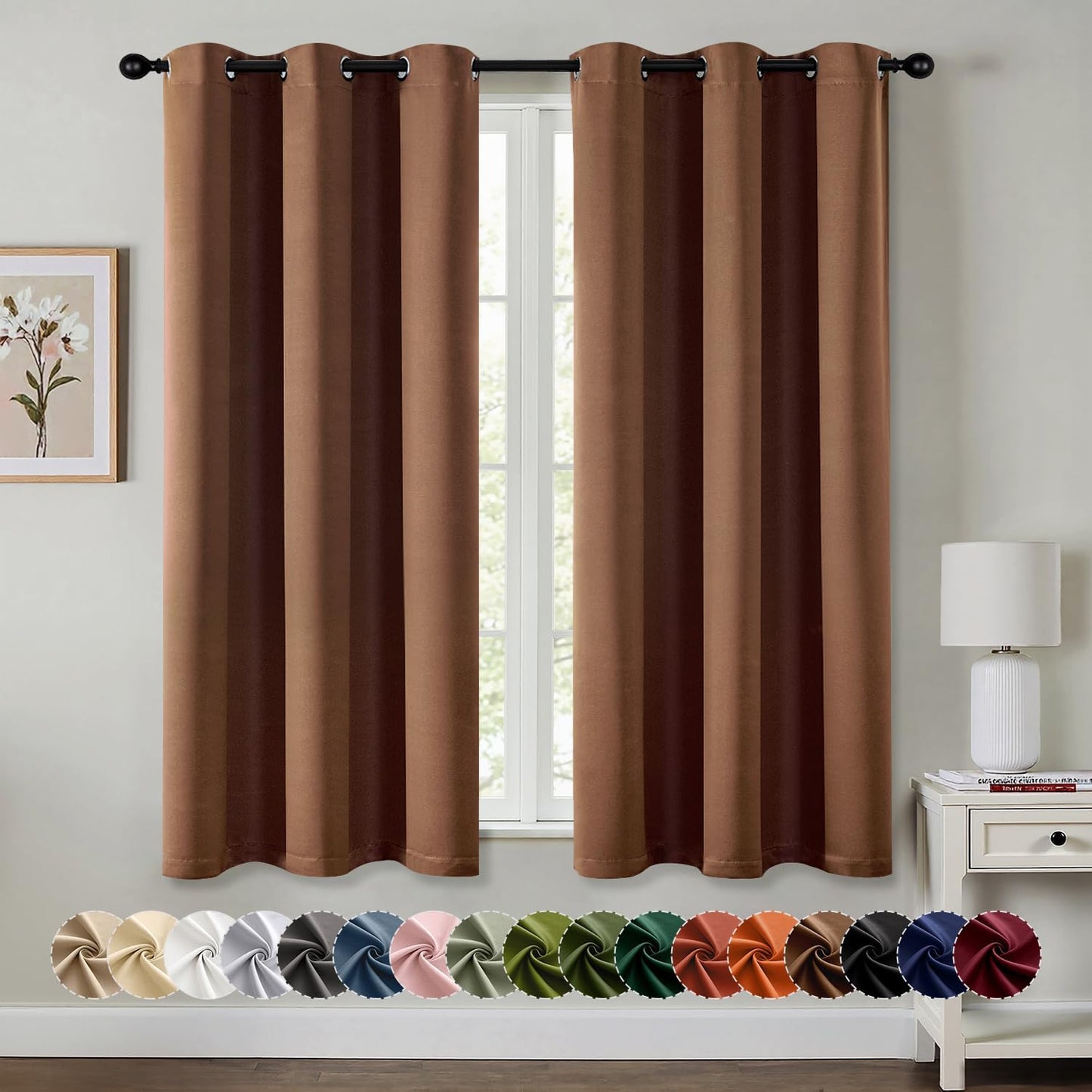 MIULEE Blackout Curtains - Thermal Insulated Room Darkening Drapes | 63-Inch Grommet Panels in Mocha Brown