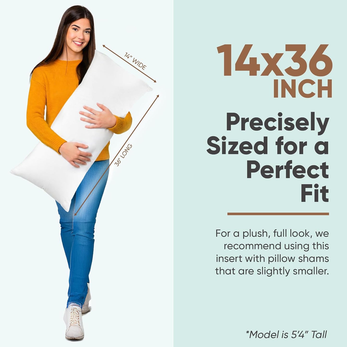 Pillowflex Synthetic Down Pillow Insert - Ultra Soft 14x36 Down Alternative Body Pillow for Comfort