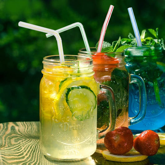 [Honest ECO ] 9.45inch Flexible Plastic Straws Extra Long Bendy Straws Prefer for Tall Glassees/Water Tumbler/Bottled Drinks/All Hot or Cold Low Viscosity Drinks (Stripe)