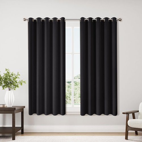 ChrisDowa Blackout Curtains - Extra Wide Thermal Insulated Room Darkening Panels | 70 x 63 Inch, Black