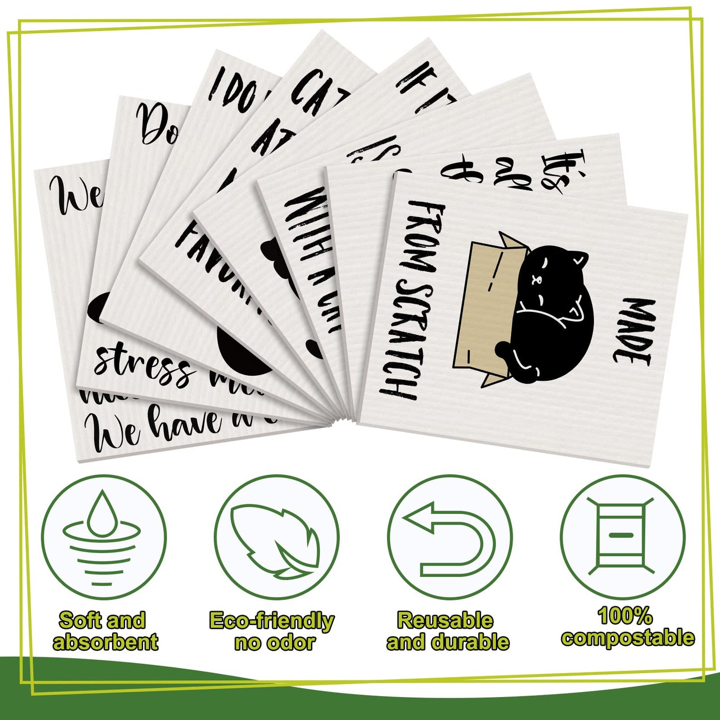 Funtery 8 Pcs Black Cat Swedish Kitchen Dishcloths Reusable Swedish Absorbent Sponge Cloths Washable Kitchen Dish Towel Quick Drying Decorative for Animal Lover Gifts for Women Hand Towel