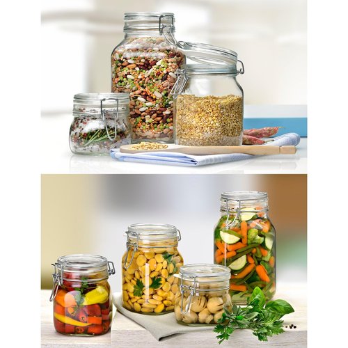 Bormioli Rocco Fido 17.5 Ounce Glass Storage Jars: Airtight Hinged Lid With Leak Proof Gasket, Wide Mouth Food Container - For Zero Waste Air Tight Preserving Jam, Spices, Coffee, Sugar & Herbs