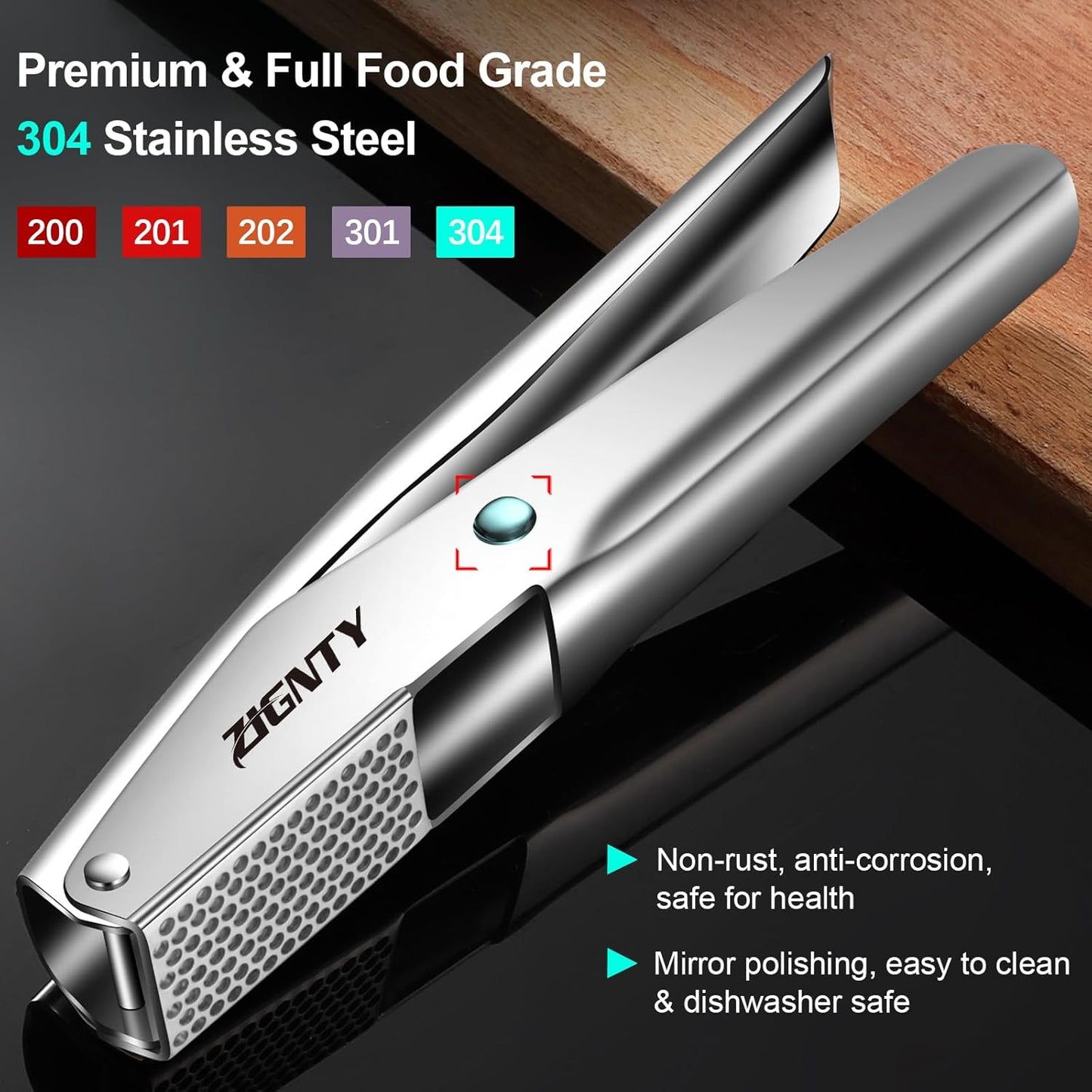 Skiennix Garlic Press - Premium Stainless Steel Mincer Tool with Ergonomic Handle | Rust Proof & Dishwasher Safe